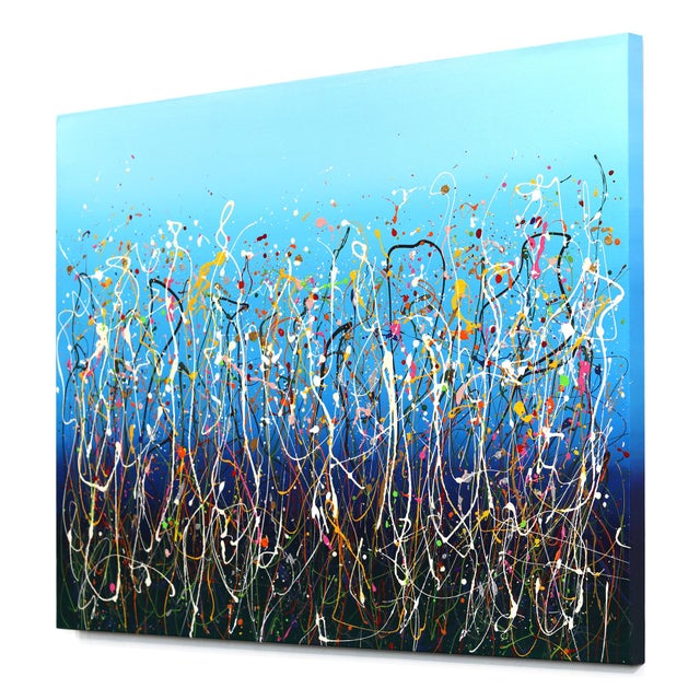Abstract Celebration 6 - Abstract Expressionist Vibrant Blue Tone Textural Drip Painting by Marc Raphael For Sale - Image 3 of 9