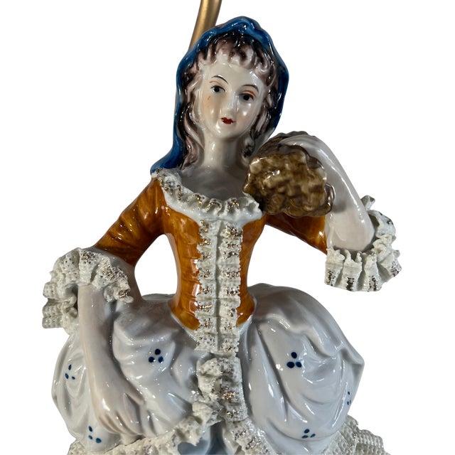 Mid 20th Century Vintage Porcelain Figural Lamp Young Man & Woman- A Pair For Sale - Image 5 of 16