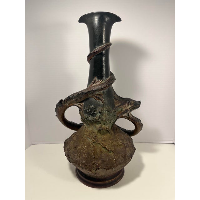 Rare 1908 August Otto Art Nouveau Dragon Vase for Johann Maresch Austrian Pottery Description: An exceptionally rare and...