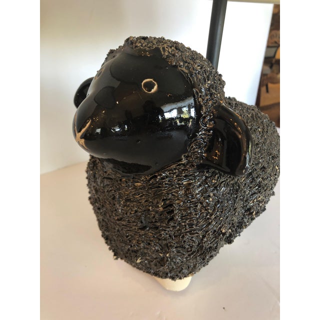 2000 - 2009 Handmade Black Ceramic Sheep Lamp For Sale - Image 5 of 9