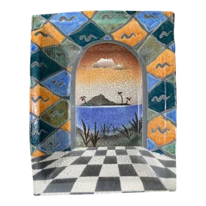 Signed Ken Jensen Raku Art Pottery Mid Century Modern Wall Plaque