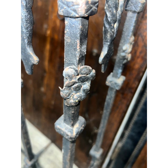 1920's Iron Spanish Revival Style Window Grid With Detailed Flowers and Spanish Hearts For Sale - Image 10 of 12