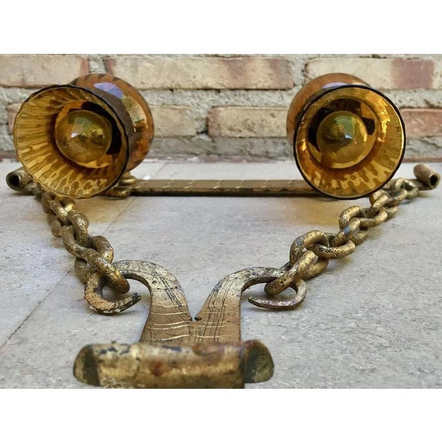 Mid-20th-Century Iron and Colored Glass Wall Lights, 1960s, Set of 3 For Sale - Image 18 of 18