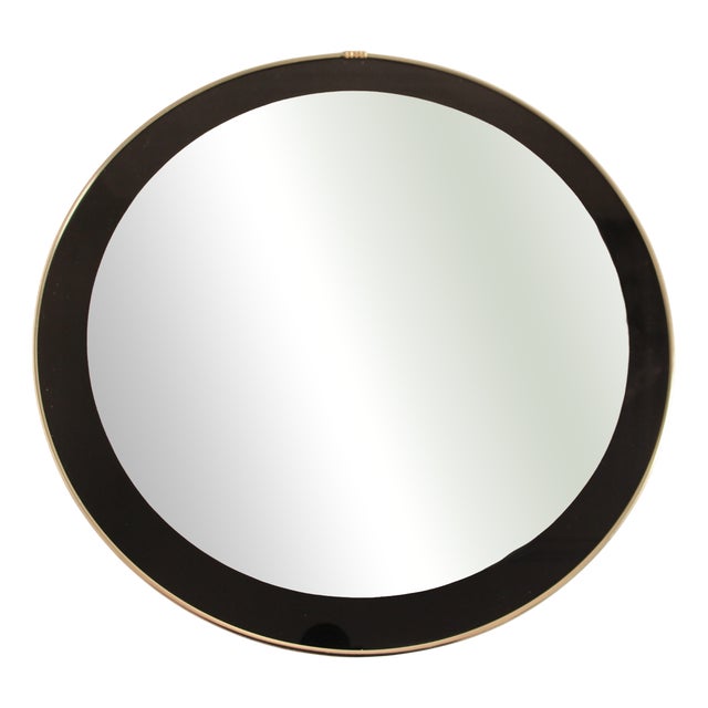 Mid-Century Modern Wall Mirror with Black Rim Ornament, 1950s For Sale