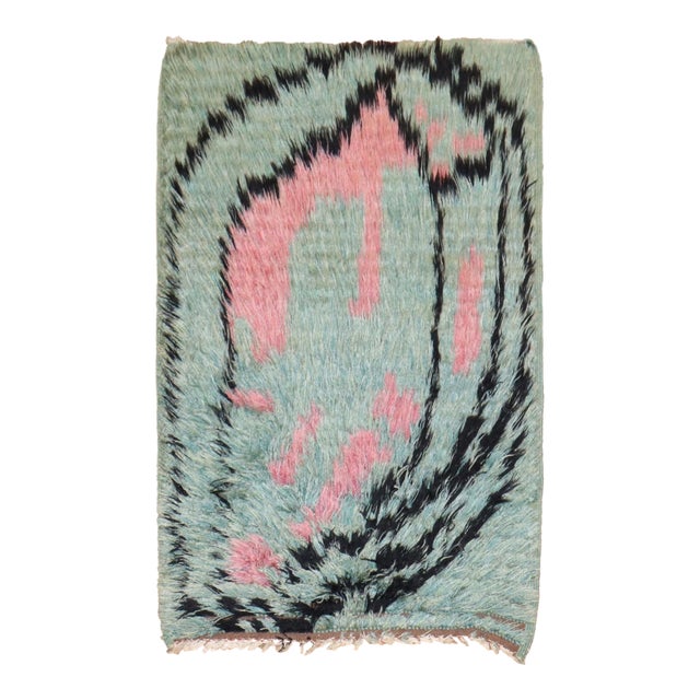 Mint Green Swedish Rya rug no. j3724 For Sale