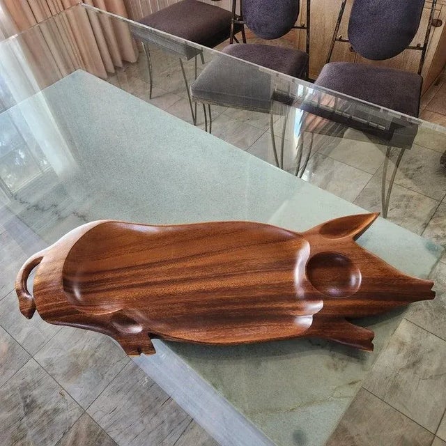 1970s Pig Party Platter Serving Tray Wood Charcuterie Board For Sale - Image 9 of 12