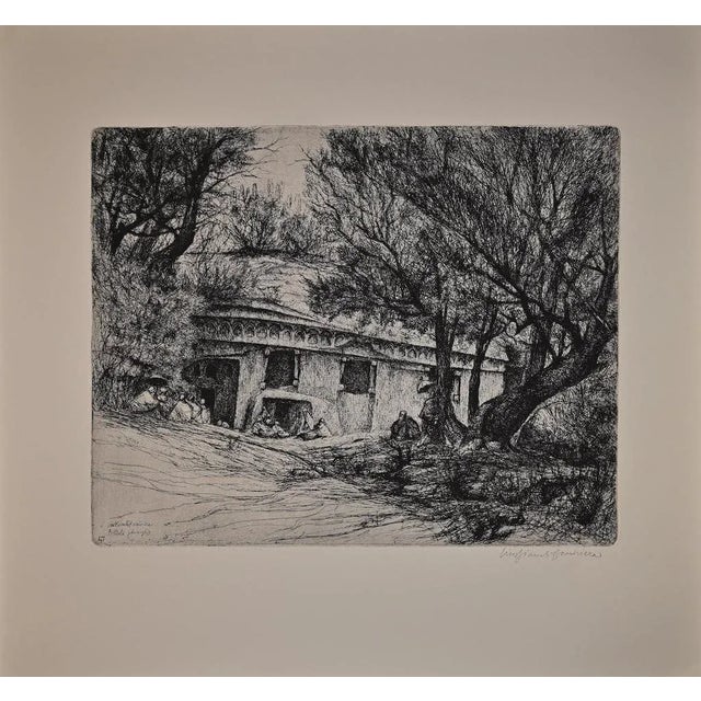 Lalibela - Ghiorghis is an original etching on paper realized by Lino Bianchi Barriviera in 1949. Hand-signed in pencil in...