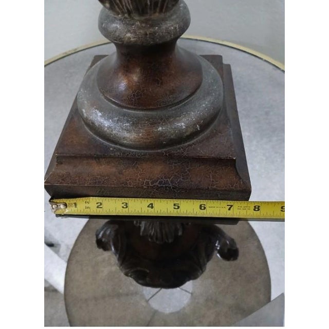 1940s Edwardian Carved Urn Lamp Brown Bronzed Renaissance Avant-Garde W Shade For Sale - Image 12 of 14