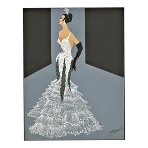 1950s Mid-Century French Cabaret Costume Design Drawing in Gouache, Matted With Documentation