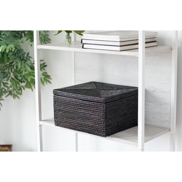 Artifacts Rattan Flat File Organizer Storage Box with Lid in Tudor