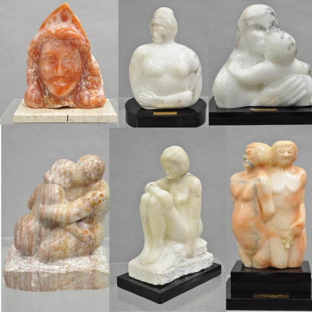 Late 20th Century Morton Gaffin "Seated Woman" Modernist Carved White Alabaster Nude Sculpture For Sale - Image 11 of 12