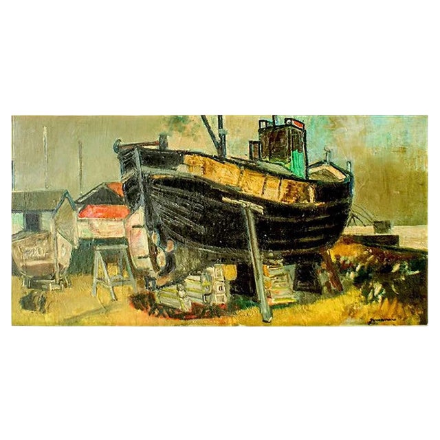 Shipyard - Oil on Canvas by Paul Guiramand - 1955 ca. 1955 ca. For Sale