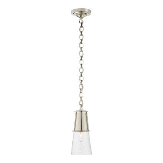 Thomas O'Brien for Visual Comfort Signature Robinson Small Pendant in Polished Nickel with Seeded Glass For Sale