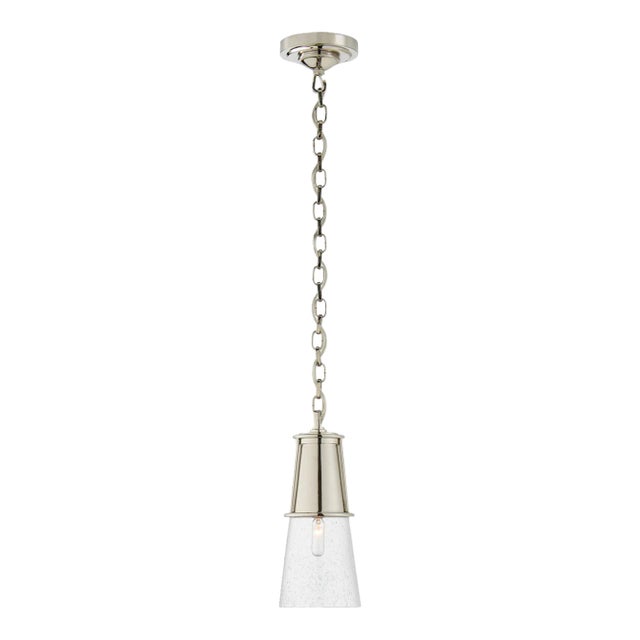 Thomas O'Brien for Visual Comfort Signature Robinson Small Pendant in Polished Nickel with Seeded Glass For Sale