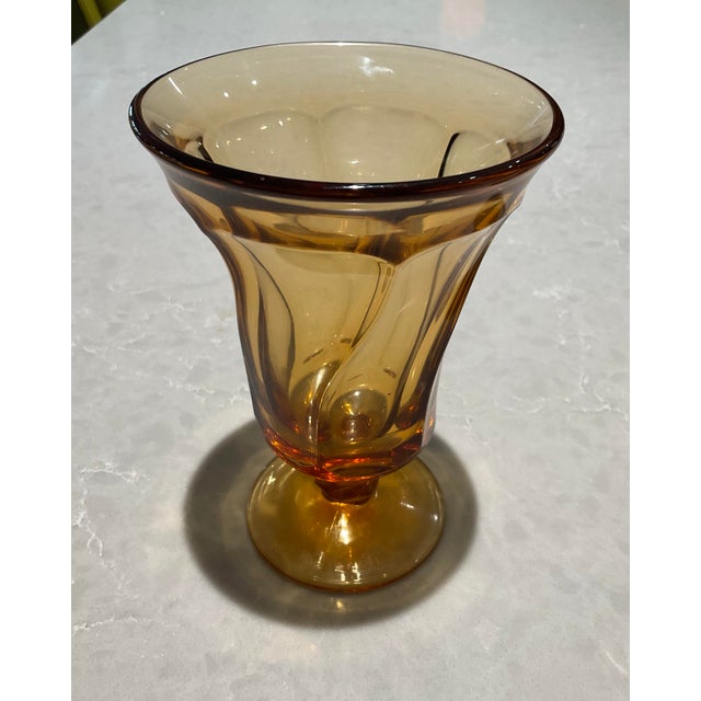 1960s 1960s Fostoria Jamestown Amber Swirl Footed Beverage Glass. Made in Usa. Retired Produced 1958 - 1982 For Sale - Image 5 of 6
