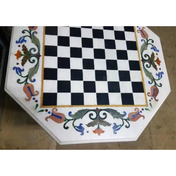 Vintage Italian Marble Inlaid Chess Table For Sale - Image 4 of 8
