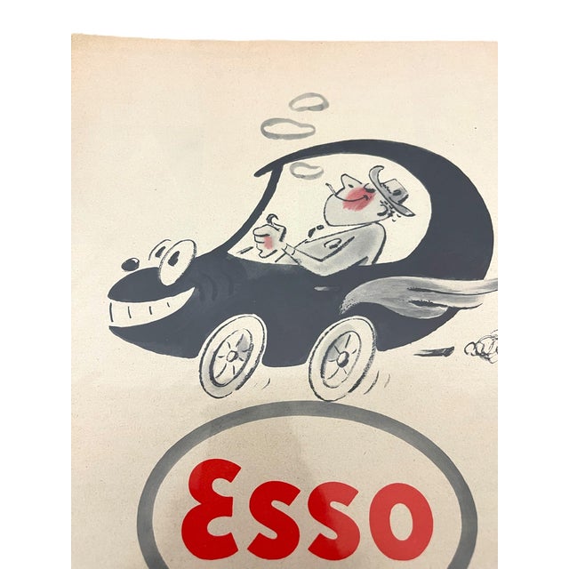 Beige Mid 20th Century French Esso Advertising Print Gasoline Poster For Sale - Image 8 of 11