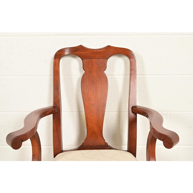 Wood Henkel Harris Queen Anne Solid Cherry Wood Dining Chairs, Set of Eight For Sale - Image 7 of 14