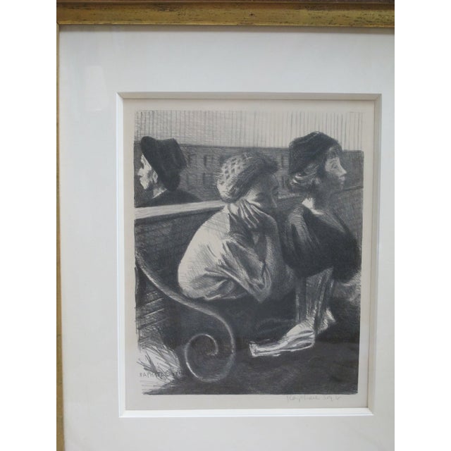 Printmaking Materials Raphael Soyer Signed Framed Figural Lithograph Print Railroad Waiting Room For Sale - Image 7 of 9