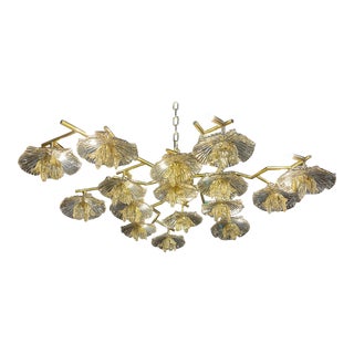 Murano Glass and Brass Flower Form Flush Mount Chandelier For Sale