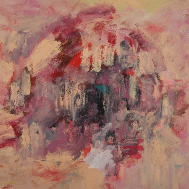 This Signed Oil on Canvas Abstract Hue Painting After Philip Guston (1913-1980) presents an abstract composition dominated...