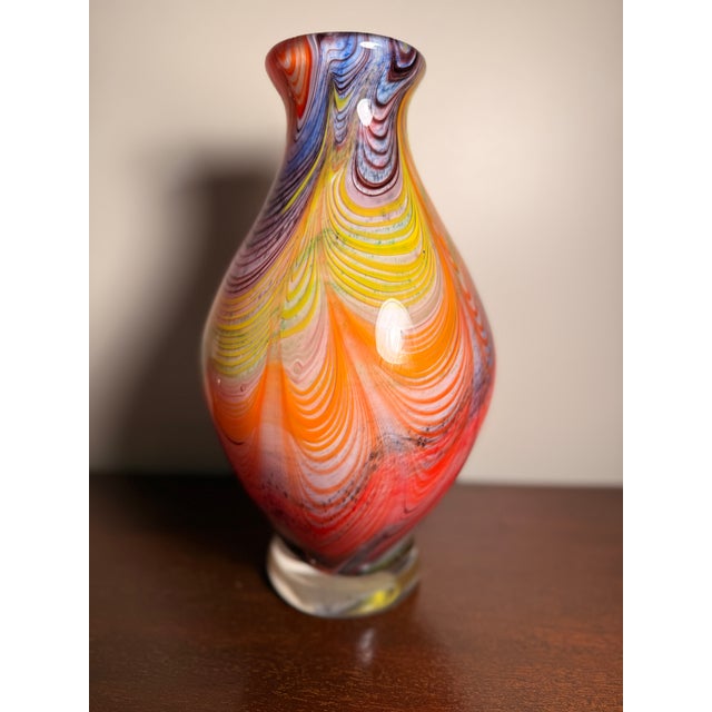 Impressionist Vintage Murano Style Millefiori and Pulled Feather Art Glass Vase For Sale - Image 3 of 11