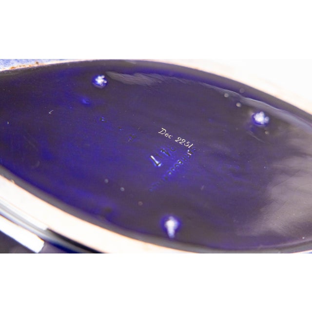 Blue Antique Neoclassical French Sarreguemines Majolica Cobalt Blue & Gilt Oval Centerpiece Bowl For Sale - Image 8 of 10