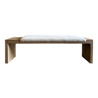 Trade: Elm Wood Bench With Linen Upholstery - A Pair For Sale
