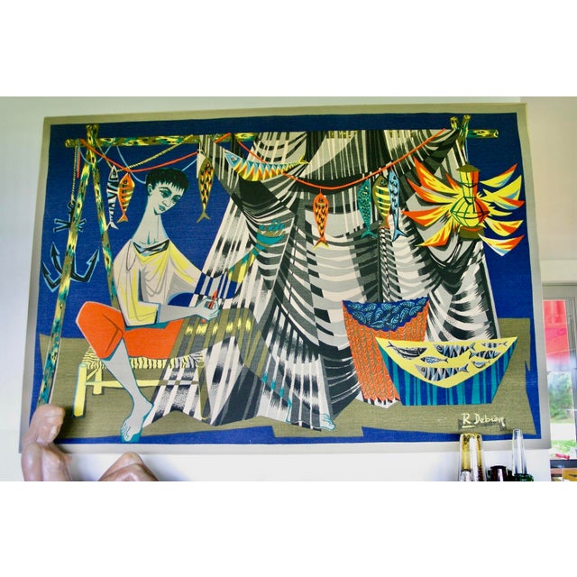 Robert Debieve, The Net Mender, 1950s, Screen Print on Canvas For Sale - Image 11 of 11