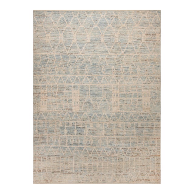 Nazmiyal Collection Modern Blue Geometric Rug For Sale