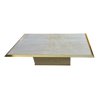 Rectangular 23K Gilded Brass and Travertine Coffee Table, Belgium For Sale