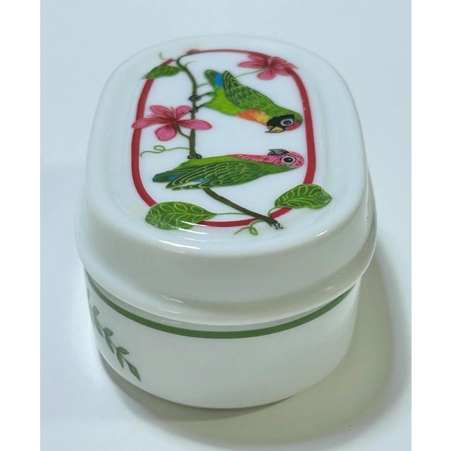 Lynn Chase Parrots of Paradise Porcelain Box - Vintage Tropical Decorative Trinket Box For Sale - Image 4 of 7