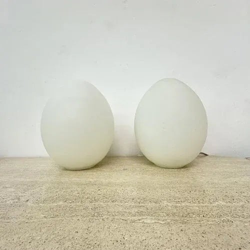 Glass Vintage Egg Shaped Table Lamps in Opaline Glass, 1970s, Set of 2 For Sale - Image 7 of 12
