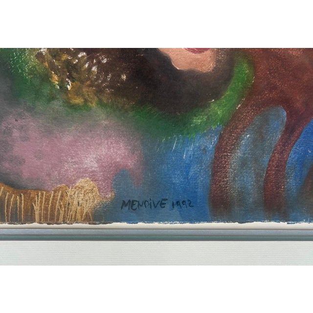 Vintage Mixed Media Abstract Painting by Manuel Mendive, Signed Dated "92 Offered for sale is a mixed media painting on...