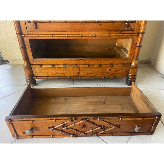 Antique French Armoire With Faux Bamboo & Pine Wood For Sale - Image 12 of 18