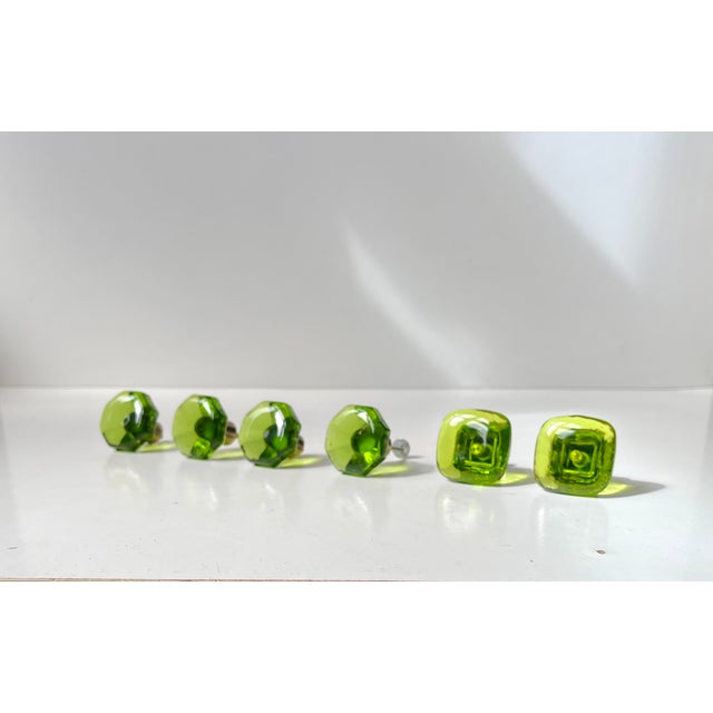 Metal Vintage Swedish Green Glass Knobs, 1960s, Set of 6 For Sale - Image 7 of 11