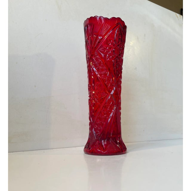 Red Vase in Pressed Red Glass by Fyens Glasværk, 1920s For Sale - Image 8 of 9
