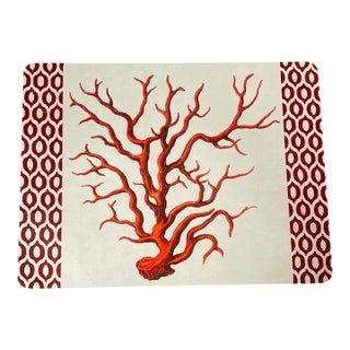 Coastal Cork-Backed Hardmat Placemat – Red Sea Coral With Ikat Border For Sale