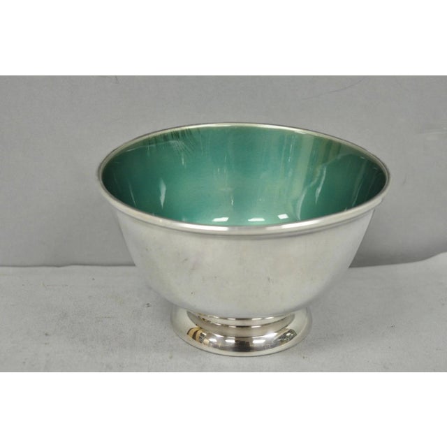Vintage Towle Mid Century Modern Silver Plated Green Enamel Candy Nut Dish Bowl For Sale - Image 12 of 12