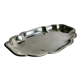 Vintage Scalloped Christofle Style Silver Plate Server - Bread Basket For Sale