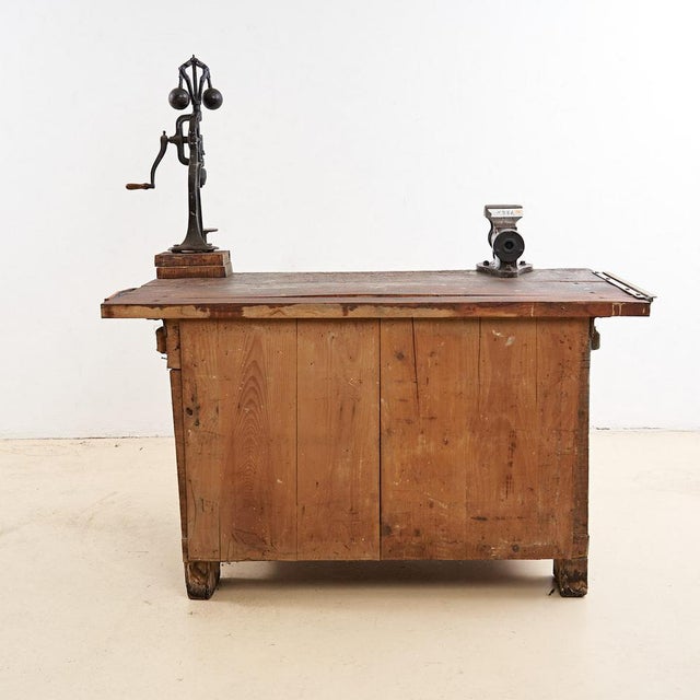 Antique Wooden Workbench with Vice and Drill For Sale - Image 16 of 18