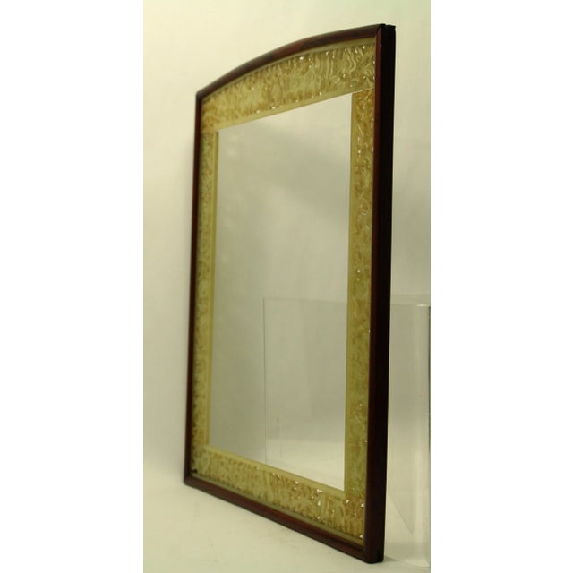 An exceptional Chinese frame Exquisitely carved nephrite jade in pale green color held by a rosewood outer frame Open work...