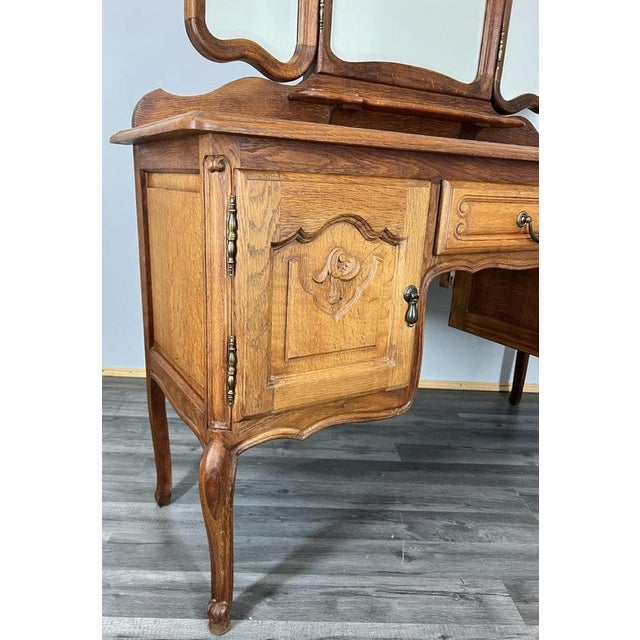 Vintage French Louis Style Oak Dressing Table with Mirror For Sale - Image 10 of 14