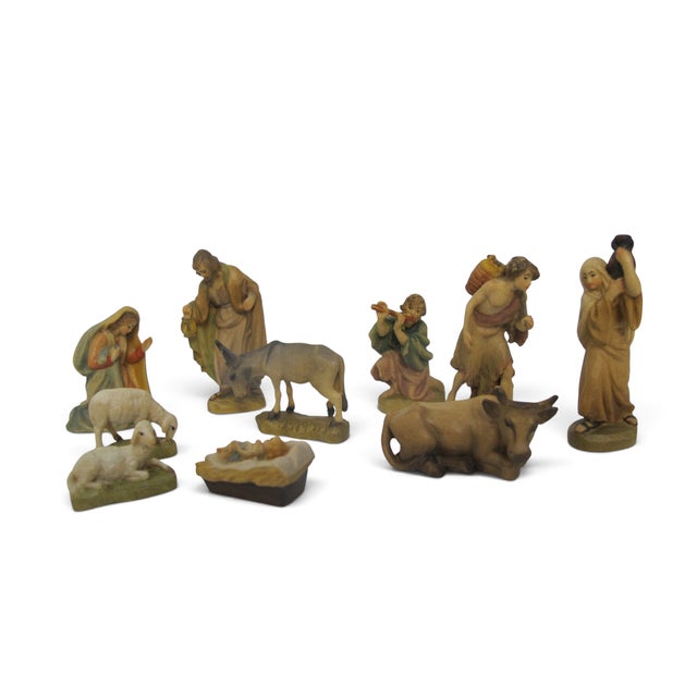 Anri Italy Hand Carved Wood Nativity Barn Stable Set Figures & Animals 12pc Set For Sale In Portland, OR - Image 6 of 12