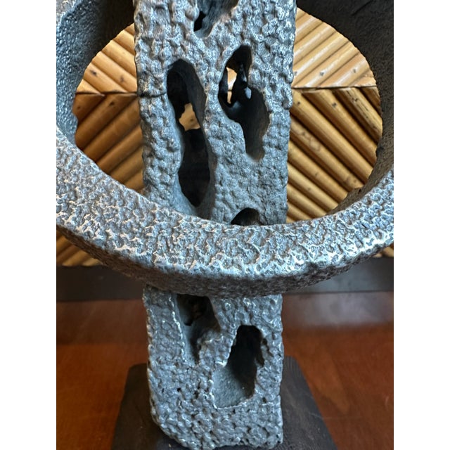 Vintage Signed 13” Hand Hammered Blackwashed Metal Sculpture on Wood Base in a Western Industrial Style For Sale - Image 12 of 17