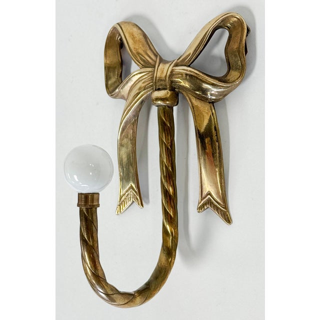 Vintage Brass Bow Wall Hook With Ceramic Knob For Sale - Image 4 of 7