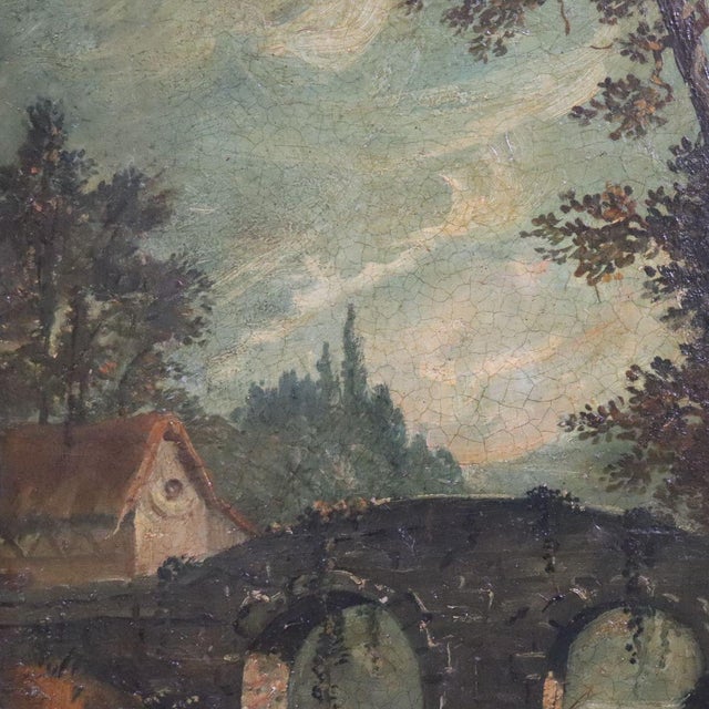 Landscape with River and Bridge, Oil Painting on Canvas, 19th Century, Framed For Sale - Image 10 of 13