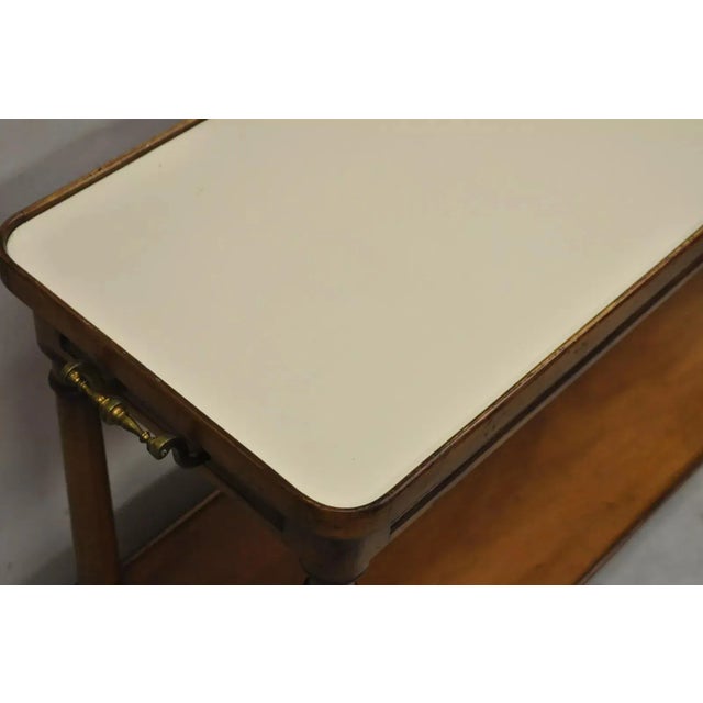 Brown Vintage Regency Style Mahogany 2 Tier Rolling Server Narrow Bar Cart by Hadleigh For Sale - Image 8 of 11