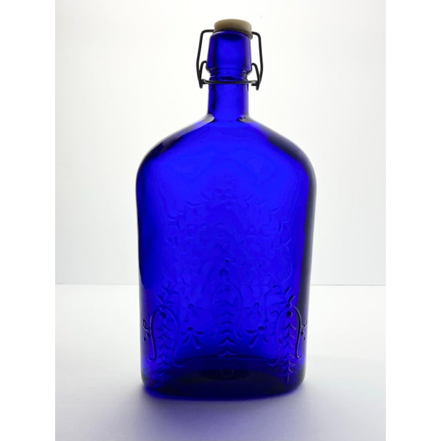 1970s Vintage Cobalt Blue Glass “Cognac” Decanter Bottle 12” 25oz Bail Lid Italy Good vintage condition. No chips, cracks,...