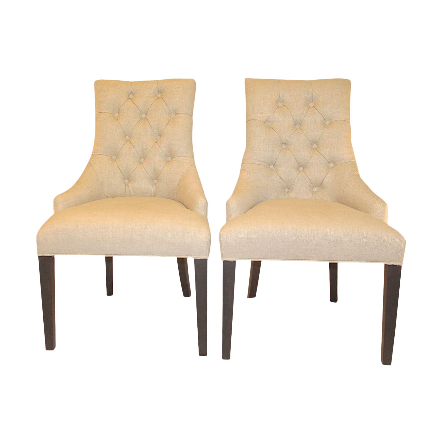 Beige Tufted Linen Side Chairs A Pair Chairish